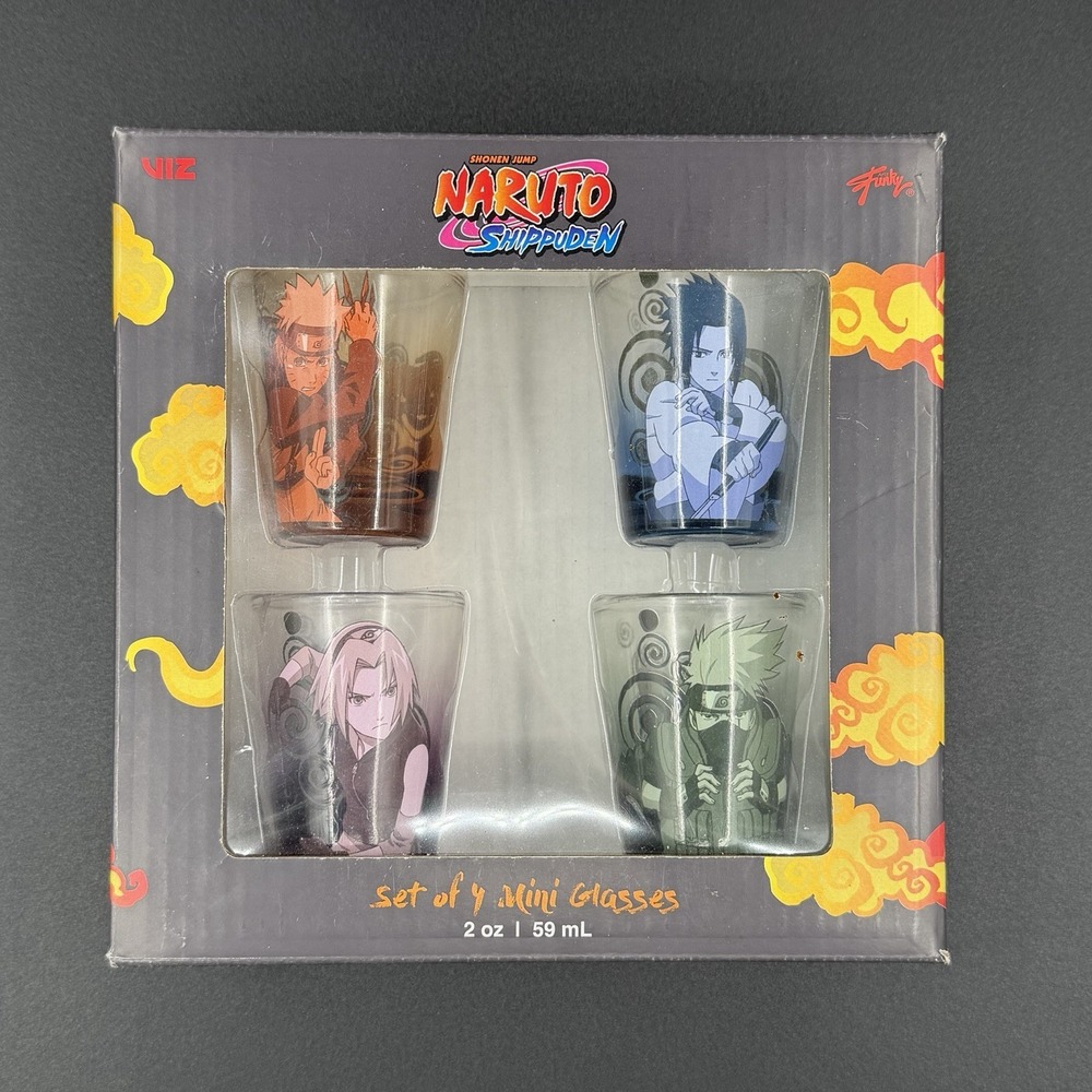 Naruto Shippuden Set of 4 Shot Glasses NEW Four Different 2oz Glass